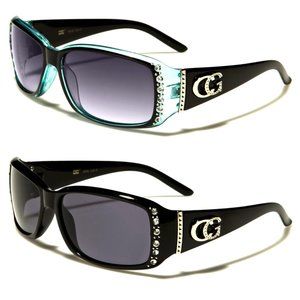 2 pair  CG Eyewear1 Black & 1 Blue Rhinestone Sunglasses